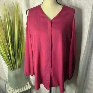 Chicos Women’s 2 US L Cold Shoulder Tunic Hidden Button Long Sleeve Blouse Top